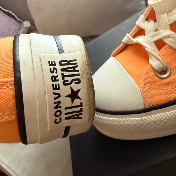 Converse High Top Platform Sneakers in Orange with White Accents - Picture 3 of 6